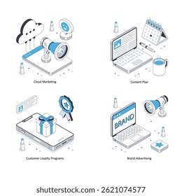 Digital Marketing vector Isometric Illustration. Eps 10 File Set 23