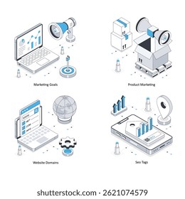 Ilustração isométrica do vetor de Marketing Digital. Eps 10 Conjunto De Arquivos 27