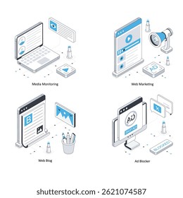 Isometrische Illustration des digitalen Marketingvektors. EPS 10 Dateigruppe 11
