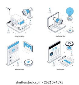 Digital Marketing vector Isometric Illustration. Eps 10 File Set 29