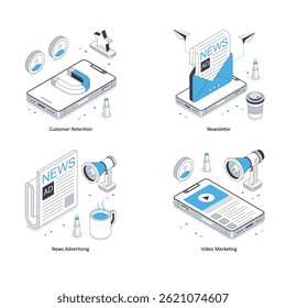 Digital Marketing vector Isometric Illustration. Eps 10 File Set 8