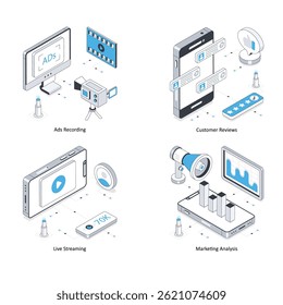 Digital Marketing vector Isometric Illustration. Eps 10 File Set 25