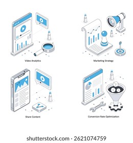 Digital Marketing vector Isometric Illustration. Eps 10 File Set 16