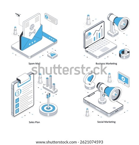 Digital Marketing vector Isometric Illustration. Eps 10 File Set 2