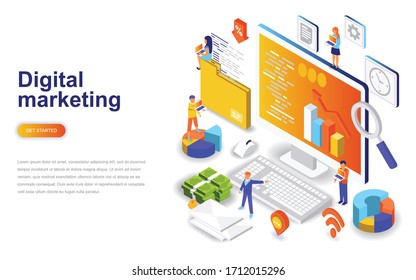 Digital marketing vector landing page illustration