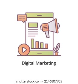 Ilustración de diseño del icono de esquema del vector de marketing digital. Símbolo de marketing móvil sobre fondo blanco EPS 10