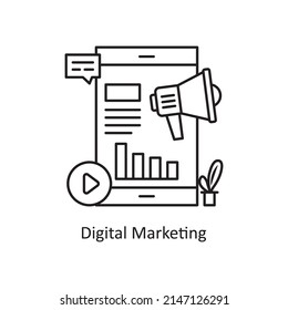 Ilustración de diseño del icono de esquema del vector de marketing digital. Símbolo de marketing móvil sobre fondo blanco EPS 10