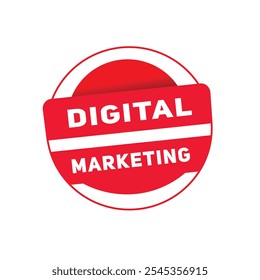 Sinal redondo vermelho do vetor de marketing digital. Banner modelo de publicidade estilo moderno design isolado.