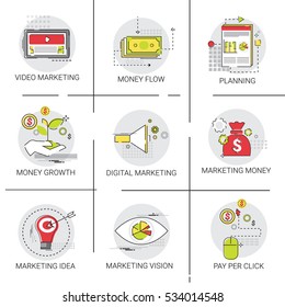 Digital Marketing Vision Business Economy Icon Set Vector Illustration