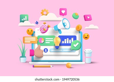 Digital Marketing, web analytics and marketing social media concept. 3d vector illustration - Shutterstock ID 1949720536