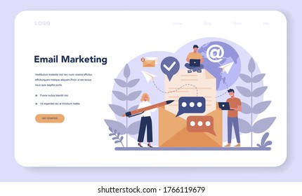 Digital marketing web banner or landing page. Business promotion, customer communication and product advertising through social networks. SEO, SEM. Flat vector illustration