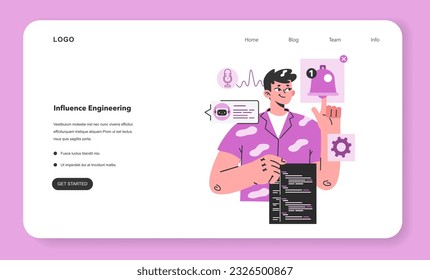 Digital marketing web banner or landing page. Influence engineering. Automated algorithm development. AI-based marketing tools for social media promotion. Flat vector illustration