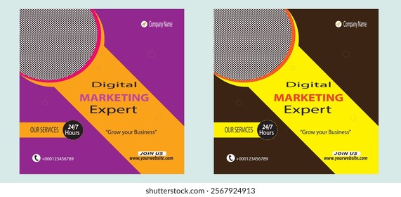 Digital marketing web banner template.Set of Editable minimal square banner template. 