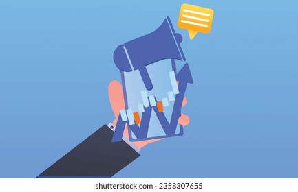 Digital Marketing Web Concepts Create different ad content.on blue background.Vector Design Illustration.