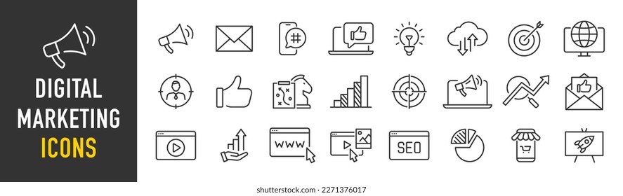 Digital Marketing web icon in line style. Social, networks, feedback, communication, marketing, content, analysis, ecommerce collection. Vector illustration.