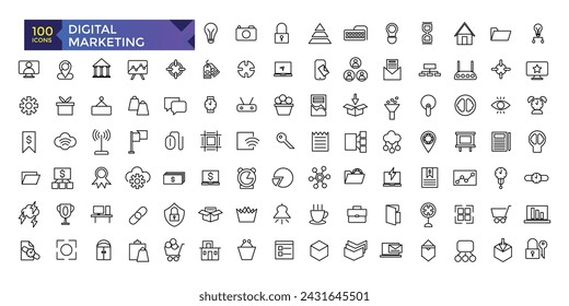 Digital Marketing web icons in line style. Social, networks, feedback, communication, marketing, ecommerce.