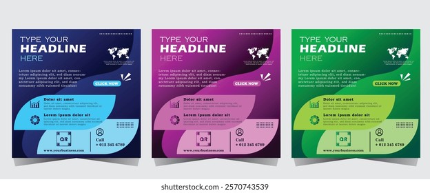 Digital marketing webinar and business conference social media post template with blue, purple and green colour, Vector eps 10