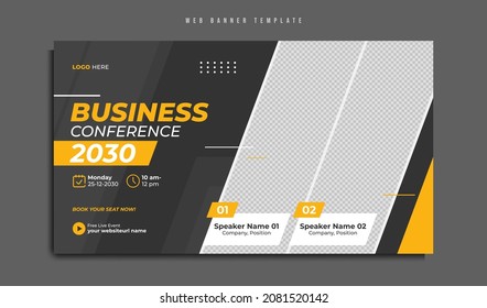 Digital Marketing Webinar And Corporate Business Online Conference Web Banner Template Design. Annual Meeting, Workshop And Training Social Media Promotion Flyer, Post Or Poster With Logo And Icon.