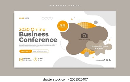 Digital Marketing Webinar Or Corporate Business Online Conference Web Banner Template Design With Modern Abstract Background. Annual Meeting, Workshop Or Seminar Social Media Promotion Flyer And Post 