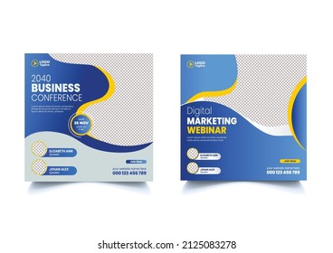 Digital marketing webinar meeting, seminar, conference social media post banner set template or square flyer design