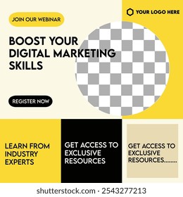 Digital Marketing Webinar Promotion Template with Modern Design | Online Marketing Skills Webinar Ad Template for Social Media | Boost Your Digital Marketing Skills - Webinar Event Banner | 