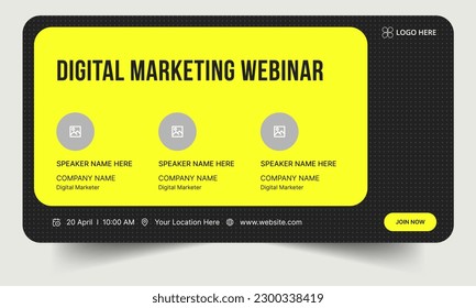 Digital marketing webinar yellow banner template deisgn for social media posts, editable vector webinar banner eps 10 file format