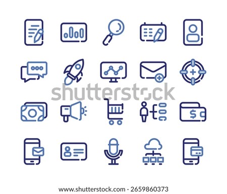 Digital Marketing Website Icon in Colored Outline Style. Business and Ecommerce Icon Theme. 