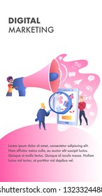 Digital Marketing Website Vector Color Template. SEO Advertising. Digital Media Landing Page. Television, Internet Network Illustration. Flat Design. Internet, Print, Mobile Media, SEM Web Banner