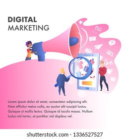 Digital Marketing Website Vector Color Template. SEO Advertising. Television, Internet Network Illustration. Digital Media Landing Page. Flat Design. Internet, Print, Mobile Media, SEM Web Banner