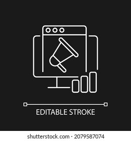 Digital marketing white linear icon for dark theme. Reaching customers. Network marketing channels. Thin line customizable illustration. Isolated vector contour symbol for night mode. Editable stroke