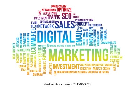 Digital Marketing Word Cloud Vector, Business Concept Template