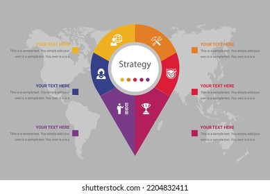 Digital marketing word lettering typography. SEO, website strategy. Infographics with linear icons on yellow background