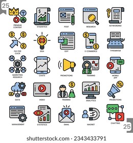 Digital marketings, filled outline and Pixel Perfect Icons set.
