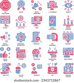Digital marketings, Flat two-color Icons set.
