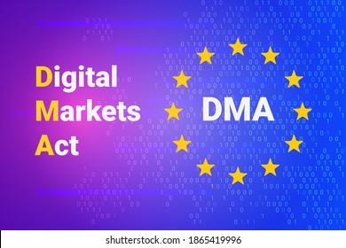 Digital Markets Act - DMA. EU - Europe Union map and flag. Vector illustration