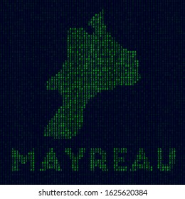 Digital Mayreau logo. Island symbol in hacker style. Binary code map of Mayreau with island name. Radiant vector illustration.