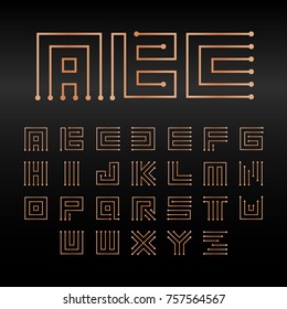 Digital Maze Vector Alphabet, Isolated Abstract Technology Font. Microchip ABC Logo Set. Electronic Circuitry Letter Monogram Signs Collection.