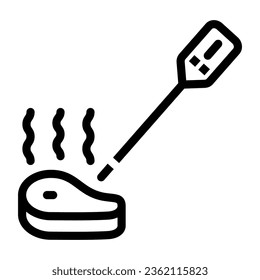 Icono digital de la línea del termómetro de carne, concepto bbq, señal del termómetro de filete inteligente de cocina sobre fondo blanco, Termómetro para el icono de parrillada en estilo de contorno para móvil y web. Gráficos vectoriales