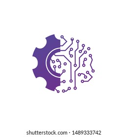 Digital mechanical technology logo template concept illustration. Gear electronic sign. Cog wheel technology symbol. Stock vector illustration on white background.