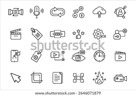 Digital Media and Content Creation Icons: Video, Audio, and Online Marketing Tools