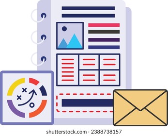 Digital Media Content strategy Concept, Product catalog via Email Vector Icon Design, Business Strategy Symbol, Marketing plan Sign, administration and operational management Stock illustration