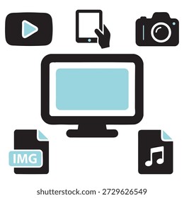 Digital Media and File Icons Set – Video, Image, Audio, Camera and Device Symbols