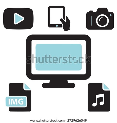 Digital Media and File Icons Set – Video, Image, Audio, Camera and Device Symbols
