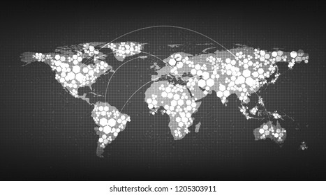 Digital Media Global Network System on Black Technology Background,connection and Communication Concept design,Vector illustration.