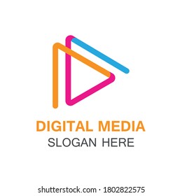 Logo de medios digitales. Icono abstracto de medios de reproducción vectorial.