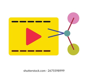 Digital media networking play button connects to data nodes for content distribution