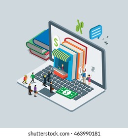 digital media on line book shopping isometric concept