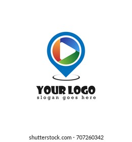 Digital media play with pin location design logo