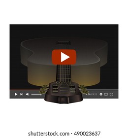 Digital Media Player with background music guitar in perspective. Isolated object on a white background, can be used with any image or text.