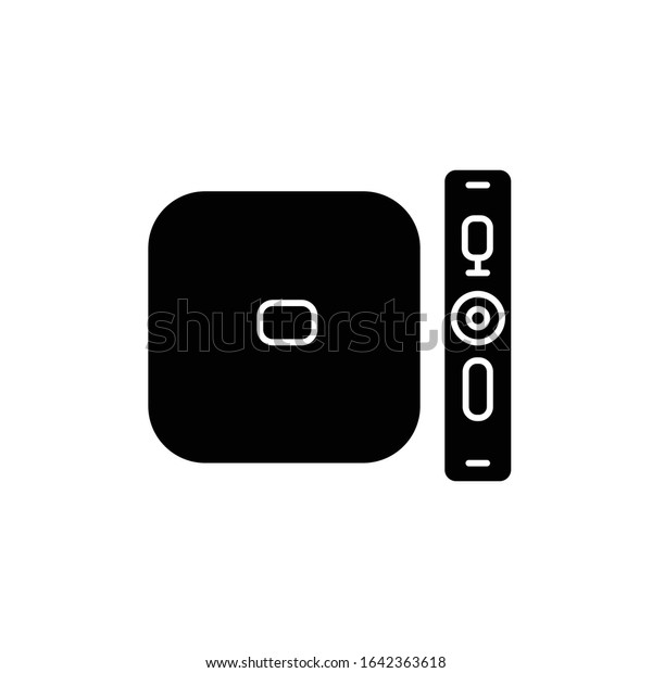 Digital media player black glyph icon. TV,\
stereo, home theater system. Entertainment product. Game console.\
Gadget for playing videos. Silhouette symbol on white space. Vector\
isolated illustration